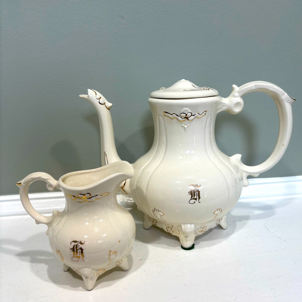 VTG Loma White and Gold Porcelain Coffee and Tea Set